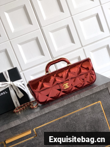 Chanel 25K Original Patent Leather Top Handle Bag A6321 Wine