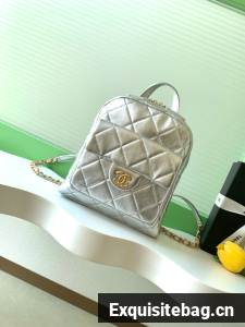 Chanel Backpack Calfskin & Gold Metal AS5793 Silver