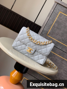 Chanel Grained Calfskin Shoulder Bag AS5330 gray blue