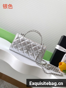 Chanel MINI FLAP BAG CLUTCH WITH CHAIN Silver-Tone Metal AP3238 Silver