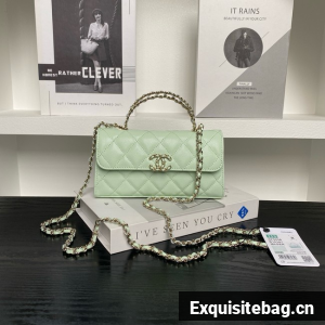 Chanel MINI FLAP BAG CLUTCH WITH CHAIN Gold-Tone Metal AP3238 light green