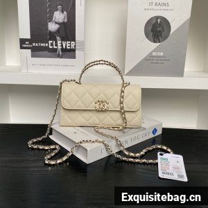 Chanel MINI FLAP BAG CLUTCH WITH CHAIN Gold-Tone Metal AP3238 light yellow