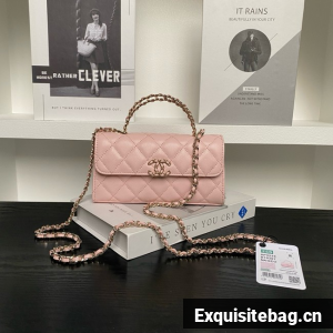 Chanel MINI FLAP BAG CLUTCH WITH CHAIN Gold-Tone Metal AP3238 pink