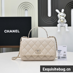Chanel MINI FLAP BAG CLUTCH WITH CHAIN Gold-Tone Metal AS4591 Beige