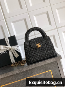 Chanel MINI Raffia SHOPPING BAG AS4416 black