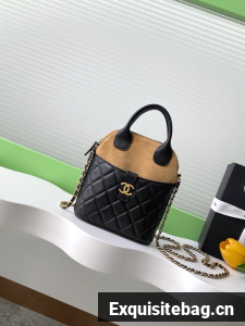 Chanel MINI TOTE BAG Suede Calfskin AS4742 black&brown