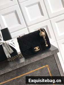 Chanel Mini Classic Handbag velvet AS1786 black