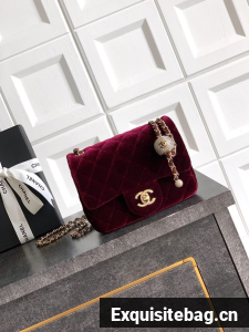Chanel Mini Classic Handbag velvet AS1786 burgundy