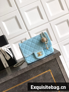 Chanel Mini Classic Handbag velvet AS1786 light blue