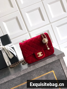 Chanel Mini Classic Handbag velvet AS1786 red