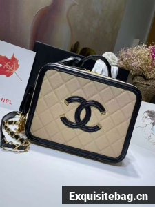 Chanel Original Leather Medium Cosmetic Bag 93443 Apricot&Black