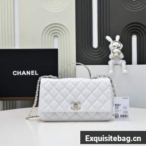Chanel SMALL FLAP BAG CLUTCH WITH CHAIN Gold-Tone Metal AS5554 WHITE