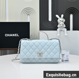 Chanel SMALL FLAP BAG CLUTCH WITH CHAIN Gold-Tone Metal AS5554 LIGHT BLUE