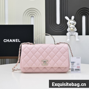 Chanel SMALL FLAP BAG CLUTCH WITH CHAIN Gold-Tone Metal AS5554 PINK