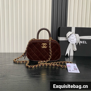 Chanel Velvet Mini Bowling Bag AS5572 Dark Brown