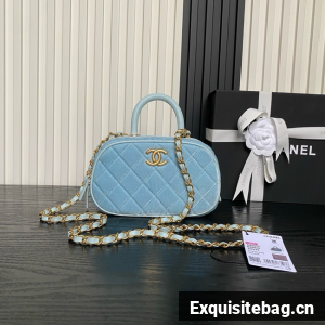 Chanel Velvet Mini Bowling Bag AS5572light blue