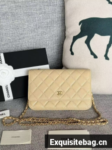 Chanel WOC Original Caviar Leather Flap cross-body bag CF33814 Beige Gold chain