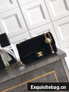 Chanel small Classic Handbag velvet AS1787 black