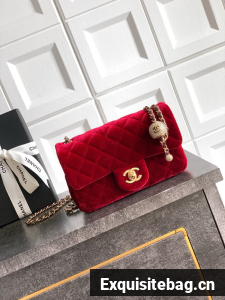 Chanel small Classic Handbag velvet AS1787 red