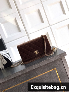 Chanel velvet Wallet On Chain AP1450 dark brown