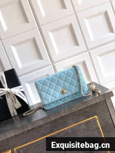 Chanel velvet Wallet On Chain AP1450 light blue