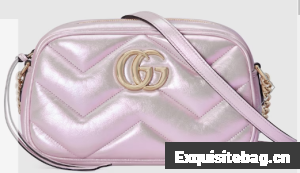 Gucci GG MARMONT SMALL SHOULDER BAG 447632 Pink iridescent quilted chevron leather