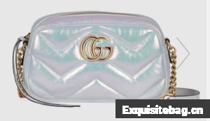 Gucci GG MARMONT SMALL SHOULDER BAG 447632 blue iridescent quilted chevron leather