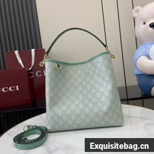 GUCCI GG EMBLEM MEDIUM BUCKET BAG 815103 Sage green