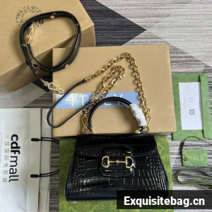 GUCCI HORSEBIT 1955 MINI BAG 703848 Crocodile skin black