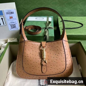 GUCCI JACKIE 1961 SMALL SHOULDER BAG Ostrich pattern 636709 brown