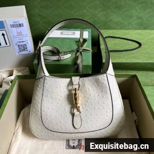 GUCCI JACKIE 1961 SMALL SHOULDER BAG Ostrich pattern 636709 white
