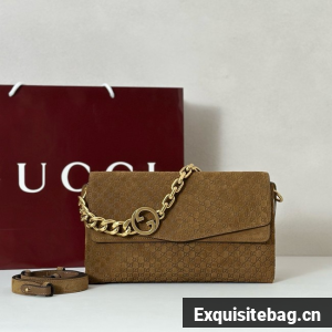 GUCCI Medium shoulder bag with chain Suede 857622 brown