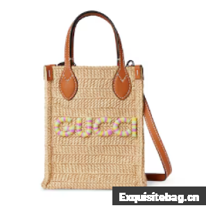 GUCCI SUPER MINI STRAW-EFFECT BAG 780083 Brown