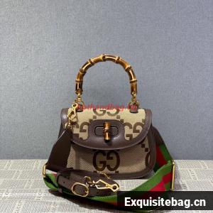 Gucci Bamboo 1947 Jumbo Small GG Top Handle Bag 675797 Brown