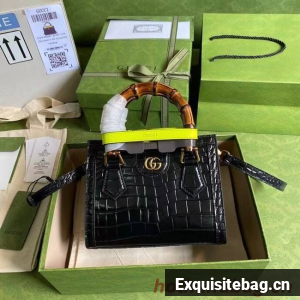Gucci Diana mini tote bag crocodile 655661 black