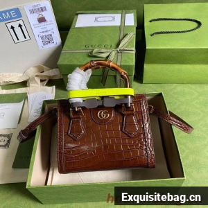 Gucci Diana mini tote bag crocodile 655661 brown