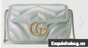 Gucci GG MARMONT SUPER MINI BAG 476433 Light green iridescent quilted chevron leather