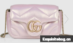 Gucci GG MARMONT SUPER MINI BAG 476433 Pink iridescent quilted chevron leather