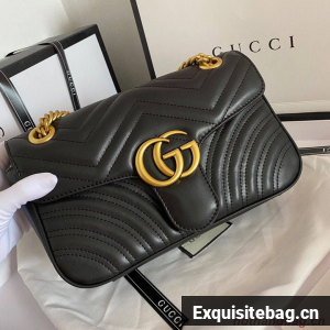 Gucci GG Marmont Original Leather matelasse shoulder bag 443497 Black