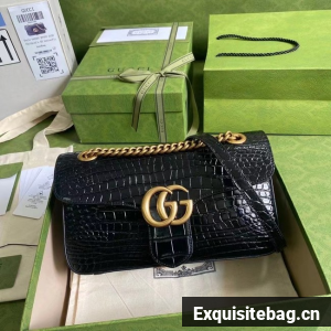 Gucci GG Marmont crocodile small shoulder bag 443497 black