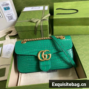 Gucci GG Marmont crocodile small shoulder bag 443497 green