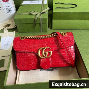 Gucci GG Marmont crocodile small shoulder bag 443497 red