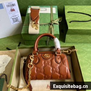 Gucci GG Matelasse leather top handle bag 702251 Light brown