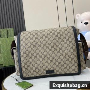 Gucci GG SUPREME MEDIUM DIAPER BAG 495909 Black&Beige