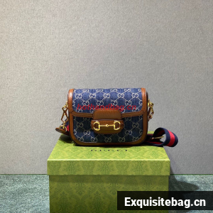 Gucci Horsebit 1955 GG mini bag 658574 Denim Brown