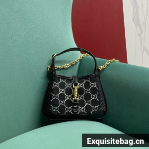 Gucci JACKIE 1961 CRYSTAL GG MINI SHOULDER BAG 675799 black&white