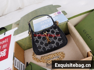Gucci Jackie 1961 mini crystal GG lizard hobo mesh bag 637091 black