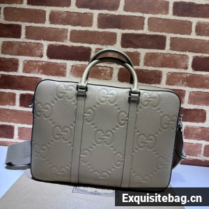 Gucci Jumbo GG Leather Briefcase 658573 gray