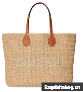 Gucci MEDIUM STRAW-EFFECT TOTE 779666 Multicolor