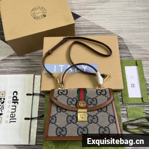 Gucci Ophidia small top handle bag with Web 651055 blue&brown